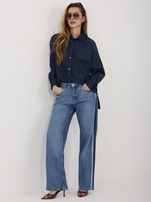 Ciemnoniebieskie proste jeansy z lampasami SUBLEVEL 