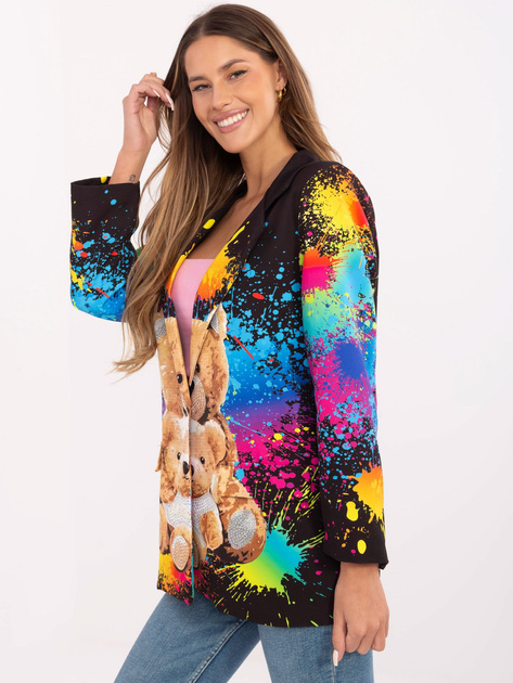 Hurt Czarna damska marynarka z kolorowym nadrukiem