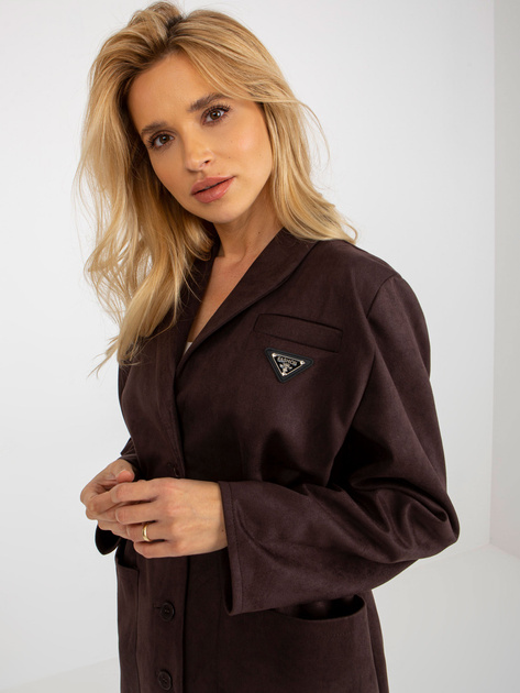 Hurt Ciemnobrązowy płaszcz o kroju marynarki z kieszeniami