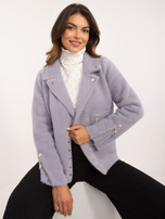 Hurt Light purple alpaca jacket with snap fastener.
