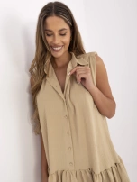 Beżowa koszulowa sukienka z falbaną Odelia RUE PARIS