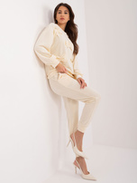 Hurt Kremowy casualowy komplet damski z weluru