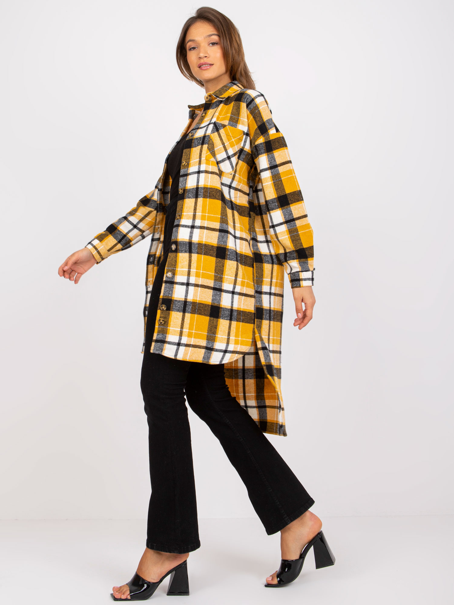 Yellow and Black Jolanta Cotton Long Shirt