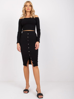 Czarny prążkowany komplet ze spódnicą Lina RUE PARIS 