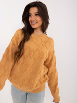 Hurt Camelowy damski sweter oversize ze ściągaczami