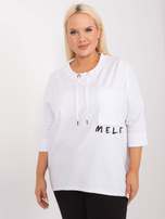 Didmeninė Ecru medvilninė bluzonė plus size su 3/4 rankovėmis.