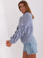 Didmeninė purvasky blue oversized megztinis su pūstomis rankovėmis.