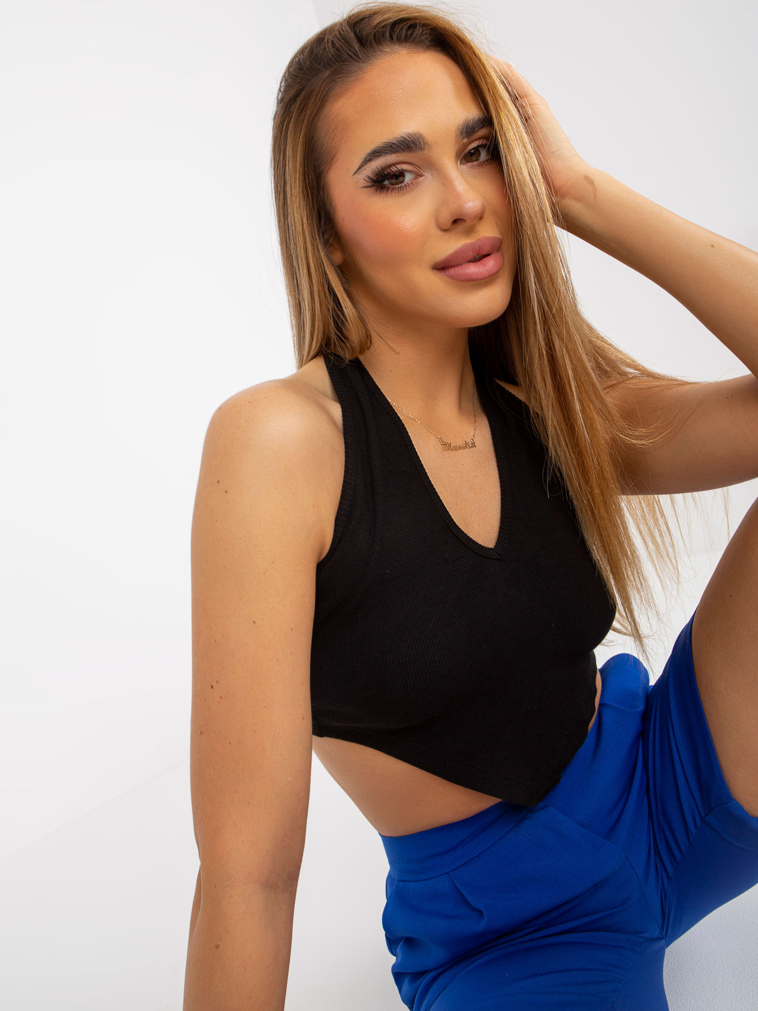 Großhandel Schwarzes enges Basic-Crop-Top mit Streifen RUE PARIS.