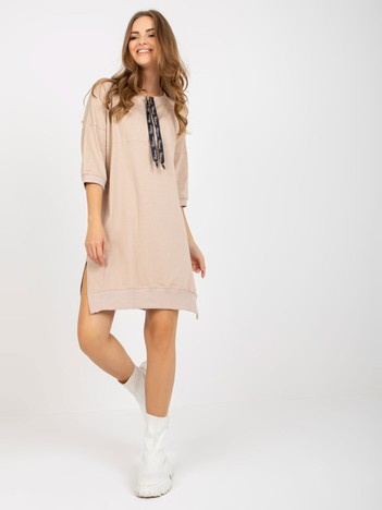 Hurt Jasnobeżowa sukienka na co dzień z bawełny Ernestine