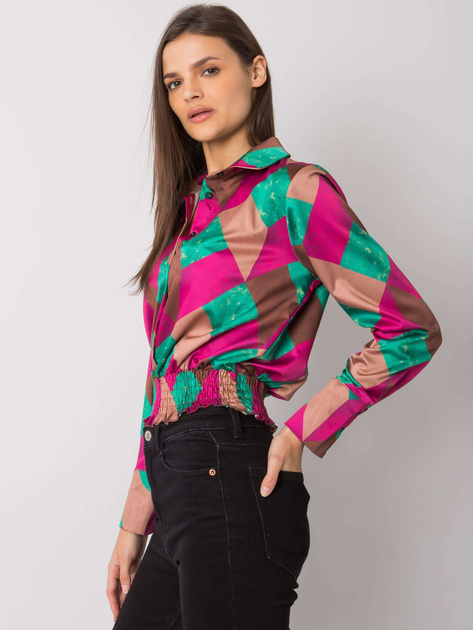 Fuksjowo-zielona bluzka koszulowa we wzory Grizella