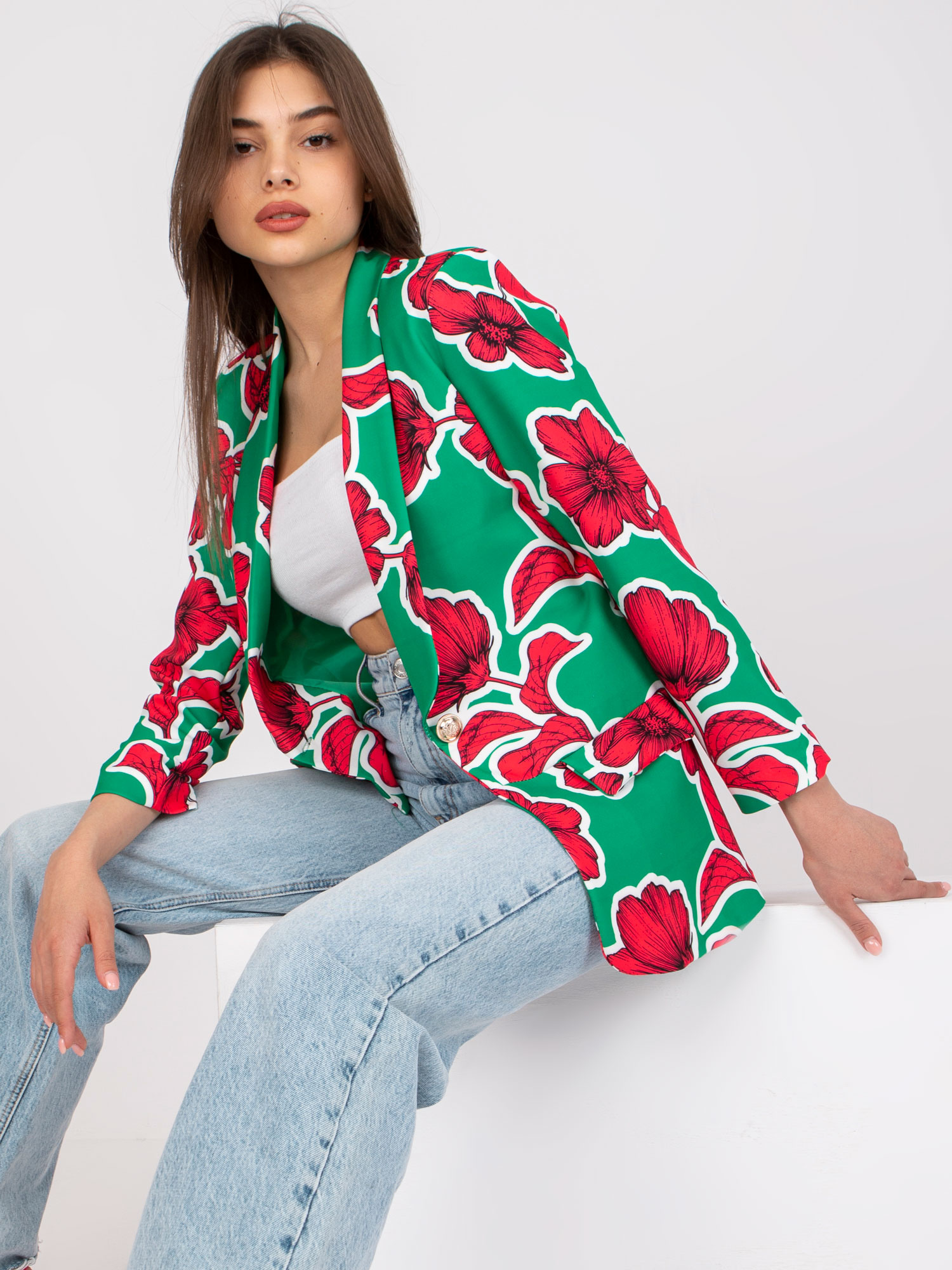 Green and Pink Women's Floral Blazer Neonila