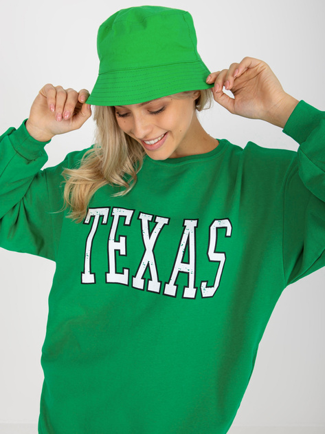 Hurt Zielona długa luźna bluza z nadrukiem i kieszeniami