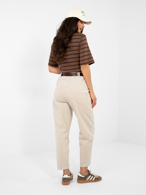 Beżowe damskie spodnie marchewki ze sztruksu