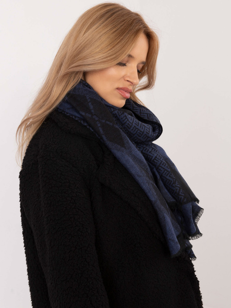 Hurt Czarno-ciemnoniebieski damski szal z printem