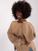 Hurt Ciemnobeżowa damska bluza basic z rozcięciami