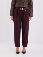 RUE PARIS Burgundy corduroy tapered trousers.