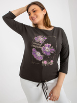 Hurtownia Khaki bluzka plus size z aplikacją i nadrukiem