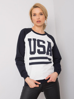 Biało-granatowa bluza z nadrukiem Samantha RUE PARIS