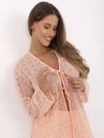 Brzoskwiniowy letni komplet z bluzką z wiązaniami