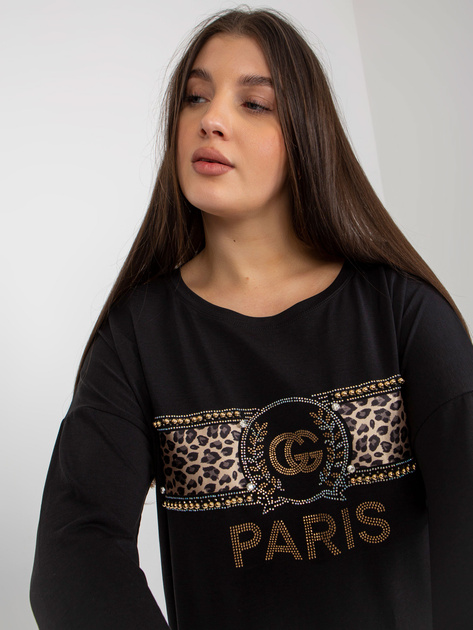 Hurtownia Czarna damska bluzka plus size z okrągłym dekoltem