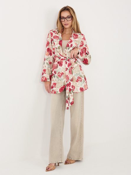 Czerwona długa marynarka z printem