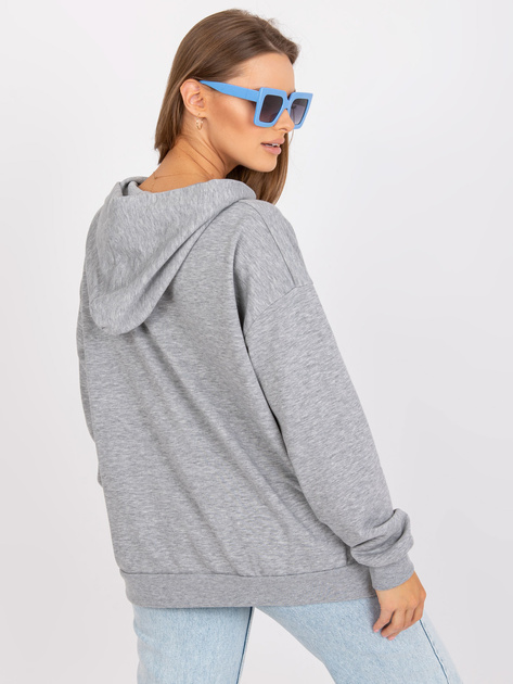 Szara melanżowa dresowa bluza z kapturem z bawełny