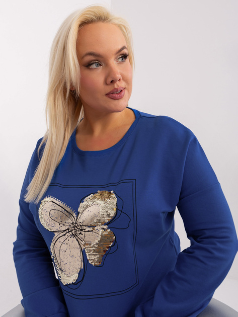 Hurt Kobaltowa damska bluzka plus size z aplikacją