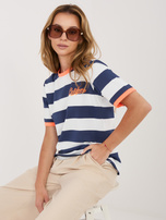 Fluo pomarańczowo-granatowy bawełniany t-shirt w paski