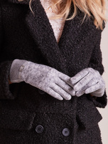 Graue Handschuhe mit Strickeinsatz.
