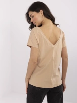 Camelowy t-shirt z dekoltem w łódkę Fire BASIC FEEL GOOD