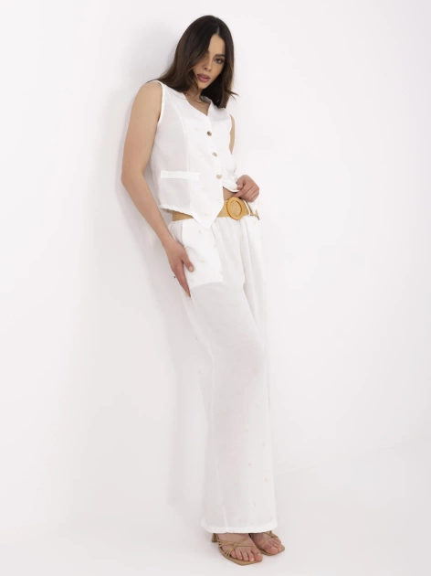 Biały letni komplet damski z szerokimi spodniami