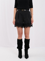 Black suit shorts with lace.