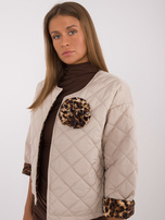 Hurt Beżowa kurtka przejściowa z podszewką w panterkę
