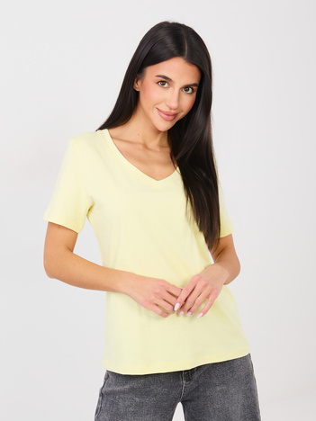 Jasnożółty t-shirt basic o klasycznym kroju RUE PARIS