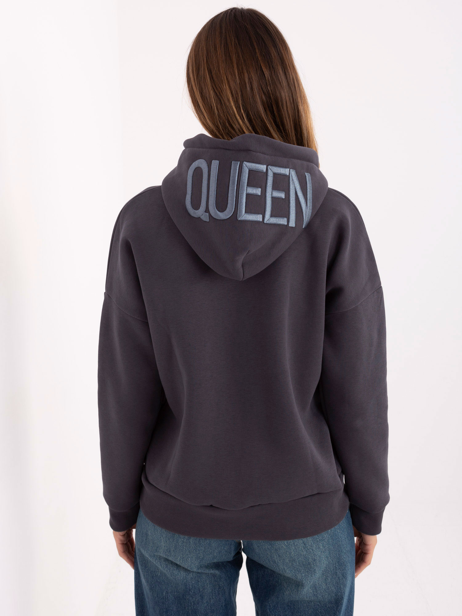 Grafitowa damska bluza oversize z kapturem 