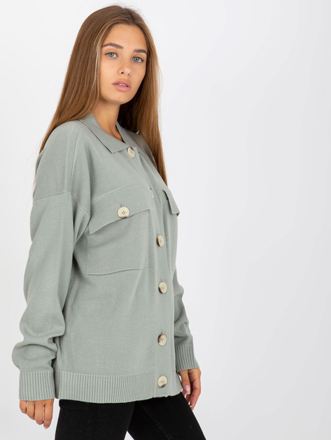 Hurtownia Jasnozielony sweter rozpinany o kroju koszuli