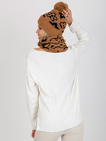 Hurtownia Camelowo-czarna damska czapka zimowa we wzory 