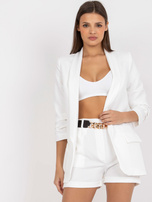 Biały dwuczęściowy komplet elegancki z paskiem