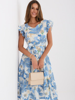 Niebieska rozkloszowana sukienka we wzory