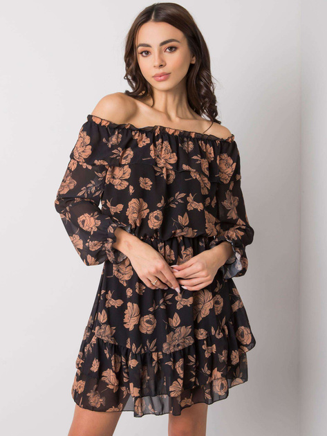 Czarno-camelowa sukienka hiszpanka z falbaną Briannon