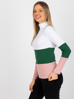 Hurt Biało-jasnoróżowa prążkowana bluzka basic z golfem 