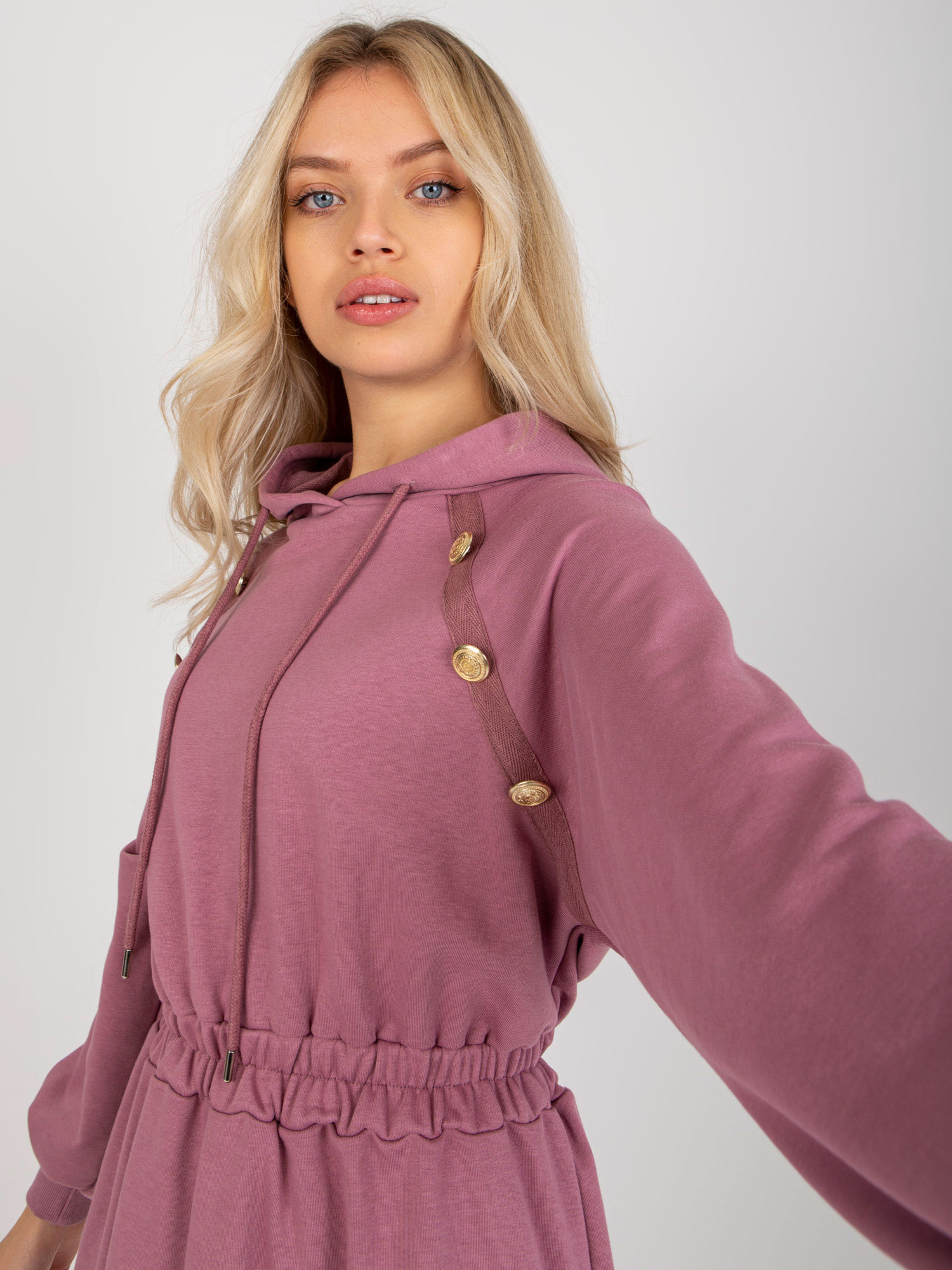 Hurt Light pink flared sweatshirt dress with buttons.