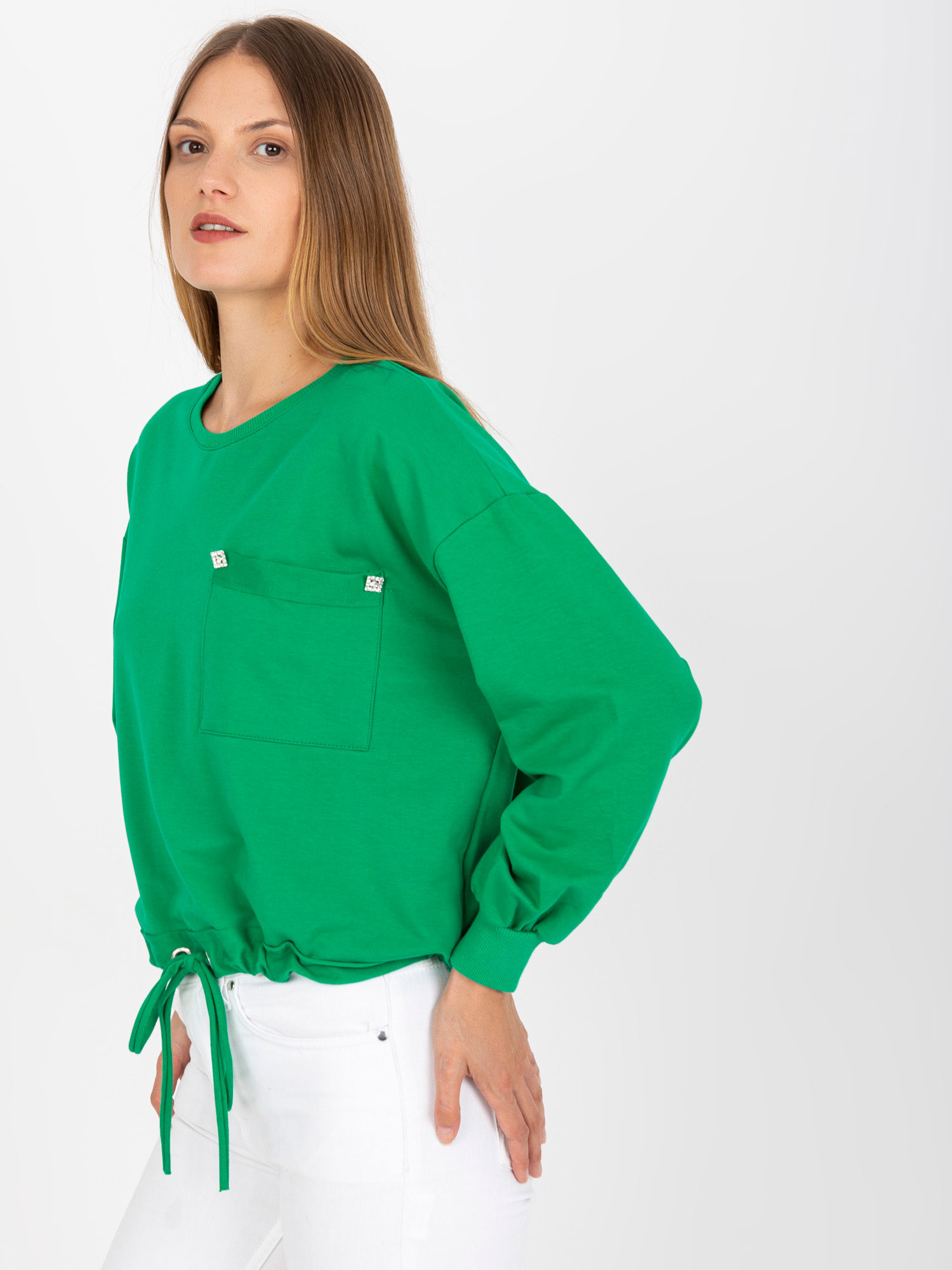 Hurt Zielona bluza bez kaptura z kieszenią RUE PARIS