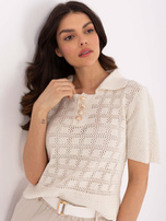 Hurt Jasnobeżowy ażurowy sweter z krótkim rękawem BASIC FEEL GOOD