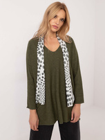 Khaki damski sweter oversize z błyszczącą nitką