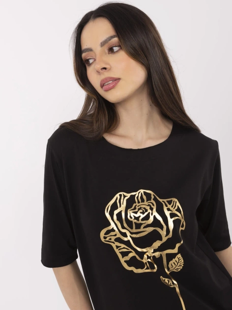Czarna damska bluzka z nadrukiem róży