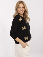 Czarna casualowa bluzka damska z rękawem 3/4