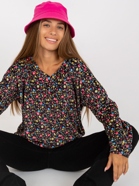 Hurtownia Czarna welurowa bluzka w kwiaty z wiskozy RUE PARIS