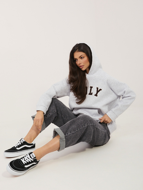 Jasnoszara melanżowa ocieplana bluza z kapturem RUE PARIS