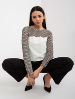 Hurt Ecru-czarna damska bluzka wizytowa z długim rękawem 